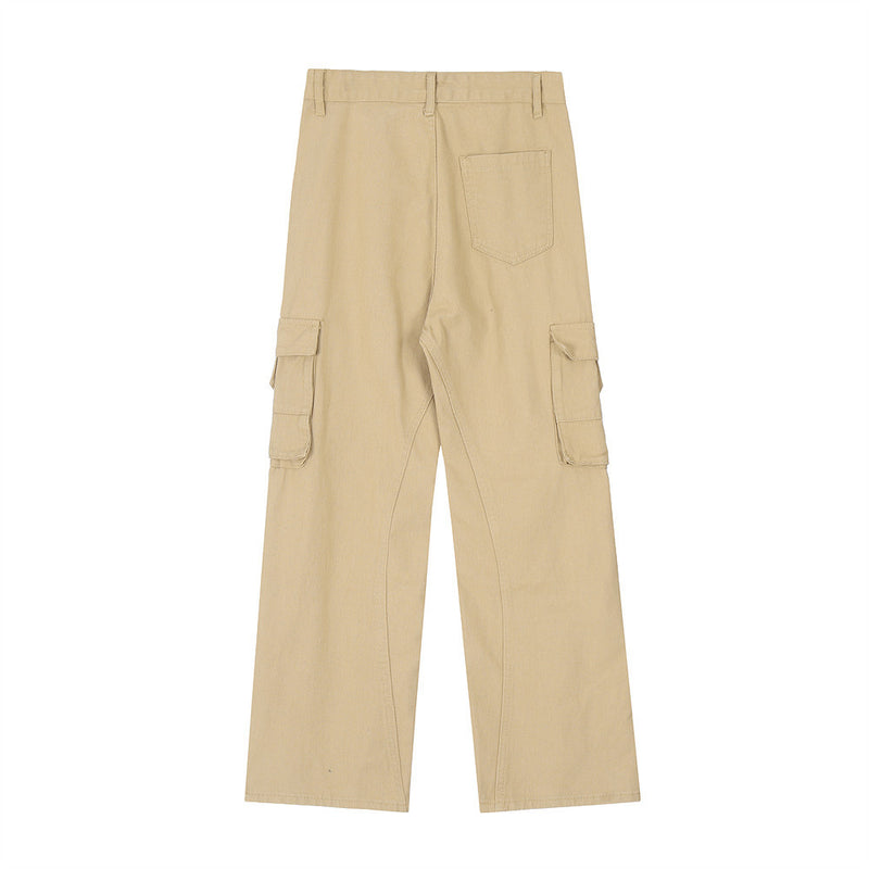 Men Sweatpants Straight-Leg Trousers Men's Loose Functional Slit Multi-Pocket Pants