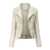 Red Leather Jacket Pu Lapel Women's Slim-Fit Leather Coat Short Jacket