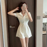 Women Dresses V-neck Black Shirt Dress Lapel Single Breasted Sexy
