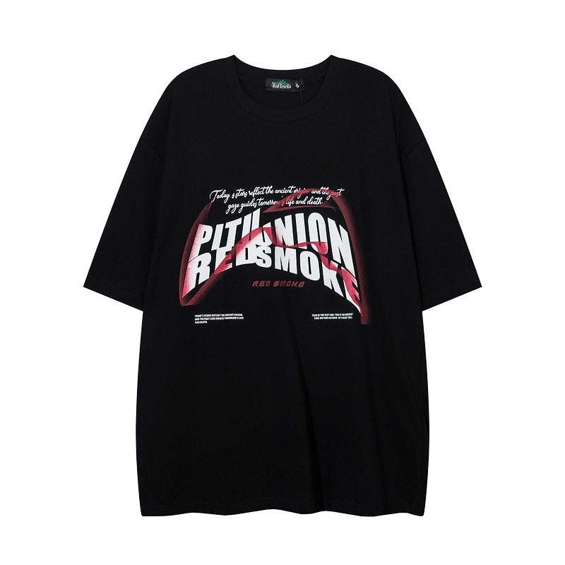 Men T Shirt Summer Alphabet Graffiti Print Distressed Short Sleeve T-shirt