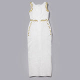 Women Evening Dress round Neck and Long Pattern Sleeveless Bandage Gown