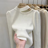 Women Knitwear Autumn and Winter Hollow out Shoulder-Baring Sweaters Bottoming Shirt
