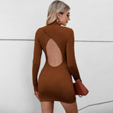 Women Dress Knitted Turtleneck Backless Sexy Dress
