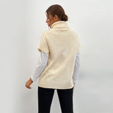 Women Knitted Sweater Autumn Turtleneck Sweater with Short Sleeves