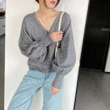 Women's Cardigan Sweater Autumn Loose V-neck Women's Coat Top 8t8238