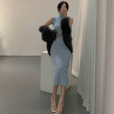 Women Dresses Turtleneck Sleeveless Dress