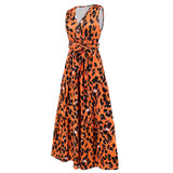 Women Date Dress Summer Leopard Print Maxi Dress