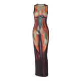 Women Dresses Spring Summer Slim-Fit round Neck Sleeveless Dress