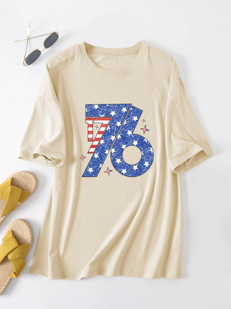 Printed 1776 Crew Neck Short Sleeve Casual Loose Women's T-Shirt