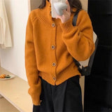 Women Knitted Cardigan Retro Turtleneck Button Autumn and Winter Sweater
