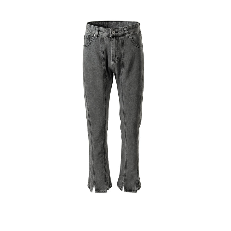 MIJKO Men Vintage Pants MIJKO Splicing Wide-footed Trousers Washed Old Jeans
