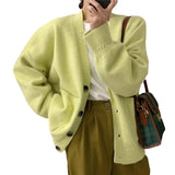 Women Knitted Cardigan V-neck Sweater Women Large Loose Pockets