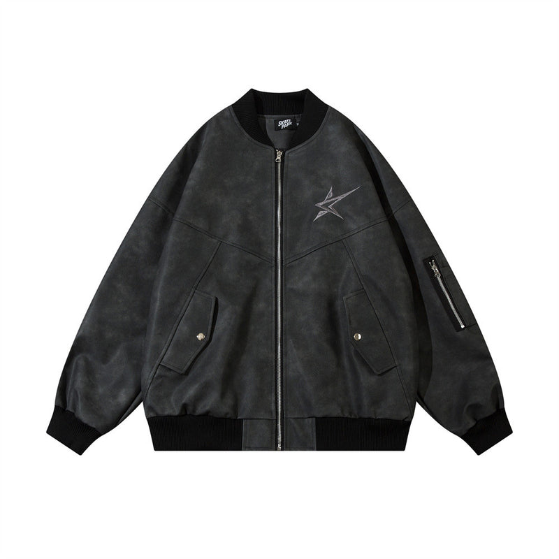 Men Jacket Coat Motorcycle Clothing Men's Autumn and Winter Baseball Uniform Loose Pilot Leather Coat