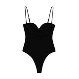 Women Jumpsuit Sexy Retro Heart-Shaped Collar Pleated Underwear Sleeveless Jumpsuit