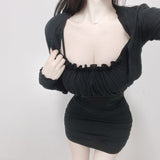 Women Dresses Hip Skirt Suspender Skirt Cardigan Coat Sexy