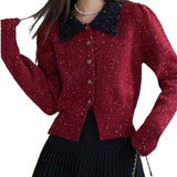 Women Knitwear Fall and Winter Lapels Knitted Cardigan