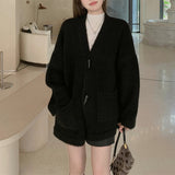 Women Knitted Cardigan Sweater Women's Autumn and Winter V-neck Loose Knitted Cardigan Coat