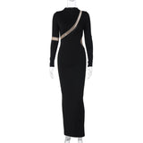 Women Dresses Winter Sexy Cutout Back Slit Long Sleeve Dress
