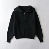 Women Sweater Knitwear Zipper and Lapel Sweater Sweater