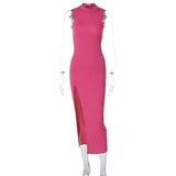 Women Dresses round Neck Sleeveless Slim Fit Slit Long Dress