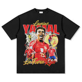 Mens Vintage Football T-Shirt Vintage Yamal Printed Short Sleeve T-Shirt Washed Old Loose