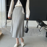 Women Knitted Skirt Autumn and Winter Knitting Skirt Pleated Skirt Loose