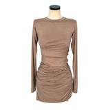 Women Dresses Dark Blue round Neck Dress Long Sleeve Short Dress Sexy