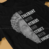 2024Stoicism Quote Stoic Philosophy Round Collar TShirt Sene