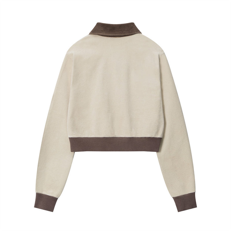 Women Jacket Letter Affixed Cloth Embroidered Short Coat Autumn Leisure Lapel Color Matching Zipper Cardigan Jacket