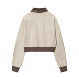 Women Jacket Letter Affixed Cloth Embroidered Short Coat Autumn Leisure Lapel Color Matching Zipper Cardigan Jacket