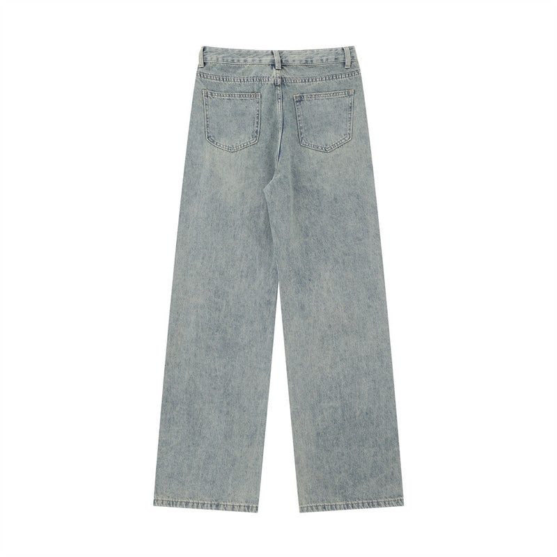Women Pants Ripped Washed Jeans Straight Wide Leg Pants Loose Trousers