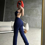 Women Jumpsuit Summer Denim Backless Straight Strap Jumpsuit (Hawthaw0412)