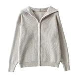 Women Sweater Knitwear Double Zipper Lapel Sweaters Cardigan Polo Collar Turtleneck Sweater Coat