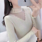Women Knitwear Autumn and Winter Turtleneck Lace Hollow out Sweater