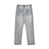 Men Jeans Straight Jeans Men's and Women's Retro Distressed Washed Loose Wide-Leg Pants