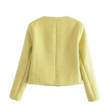 Women Woolen Coat Chanel Coat Tweed Double Breasted Cropped Top
