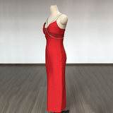 Women Evening Dress Crystal Drill Chain Straps Tulle Backless Evening Gown