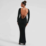 Women Dresses Backless Long Sleeves Dress Autumn Hip Skirt