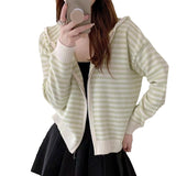 Women Knitwear Autumn and Winter Striped Hooded Sweater Women's Loose Casual Knitted Cardigan
