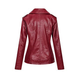Red Leather Jacket Lapel Slim Women Leather Coat Zipper Elegant Pu Women's Leather Coat