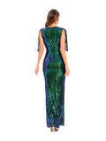 Women Evening Gown Sexy Retro Green Sequins Dress Evening Dress