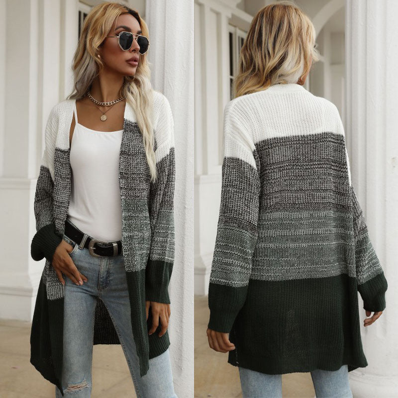 Women Knitted Sweater Autumn and Winter V-neck Women's Coat