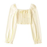Women Tops Summer Retro Sexy Square-Neck Chiffon Shirt