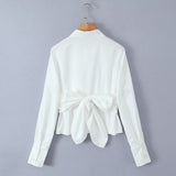 Women Tops Summer Bow Solid Color Shirt