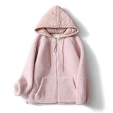 Women Jacket Autumn and Winter Fleece Fur Integrated Hooded Sweatshirt Cardigan