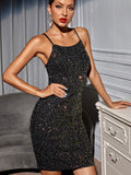 Women Evening Gown Sexy Sling Backless Sequins Dress