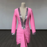 Women's Wedding Dress Sequined Hip Skirt Long Sleeve Bandage Dress