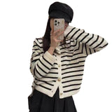 Women Knitwear Autumn Winter Retro Crew Neck Sweater Slim-Fit Knitted Cardigan