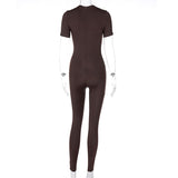 Women Jumpsuit Spring Short Sleeve Zipper Sports Yoga Jumpsuit (Hawthaw0412)