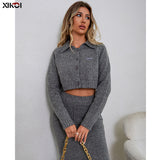 Women Knitted Skirt Knitted Suit Dress Autumn Slim Fit Casual Two-Piece Sweater